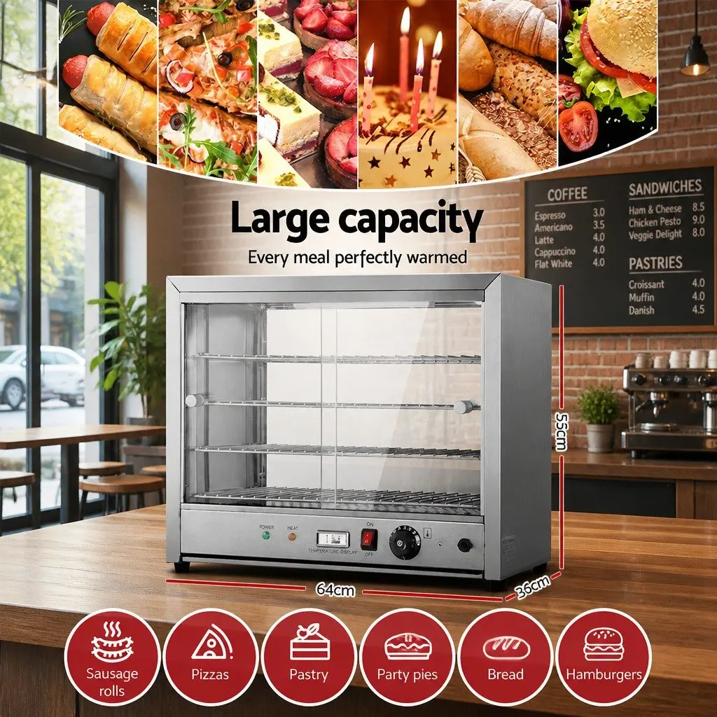 Commercial Food Warmer 4-Tier 64cm Stainless Steel Showcase