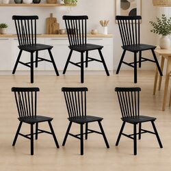 Dining Chairs Set of 6 Windsor Black Kitchen Seating Solid Wood Frame