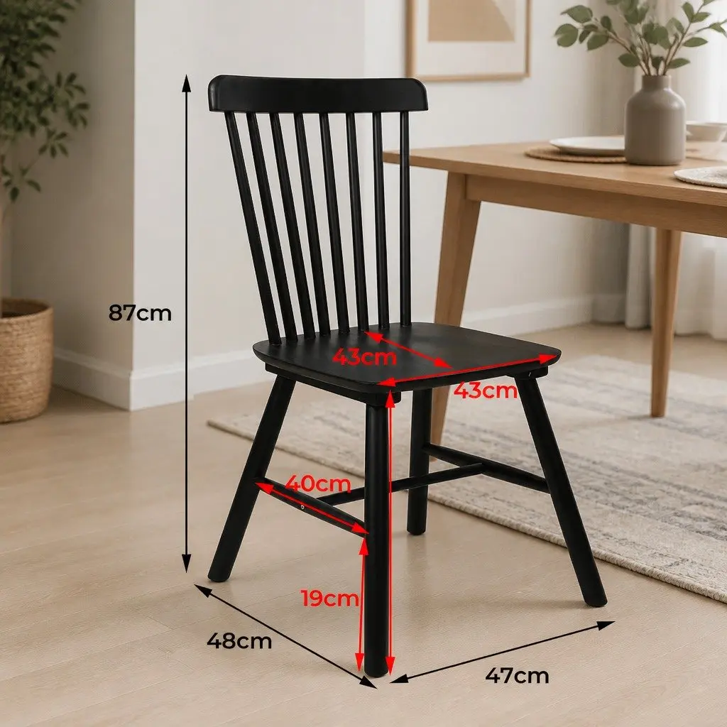 Dining Chairs Windsor Black Solid Wood Frame Set of 6