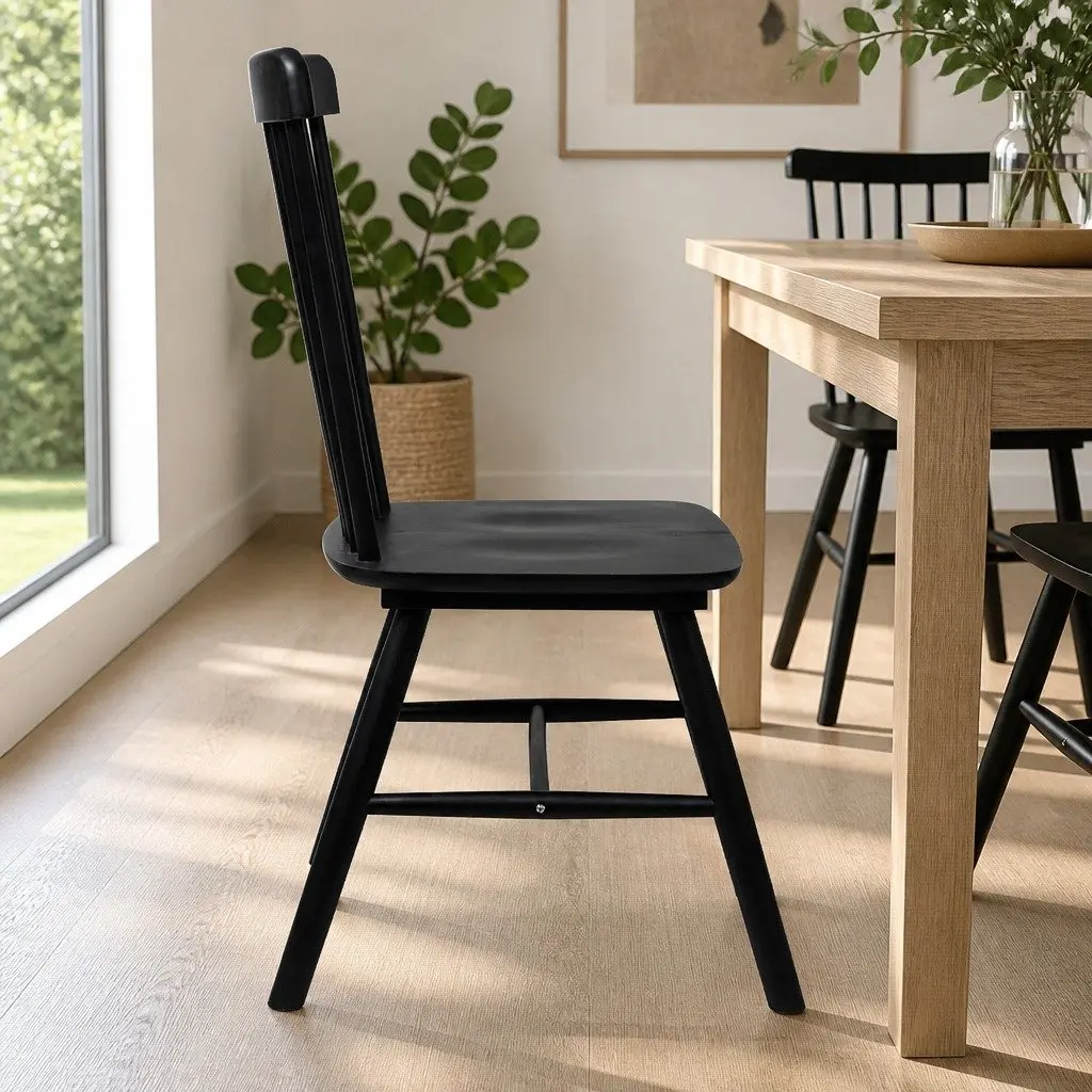 Dining Chairs Windsor Black Solid Wood Frame Set of 6