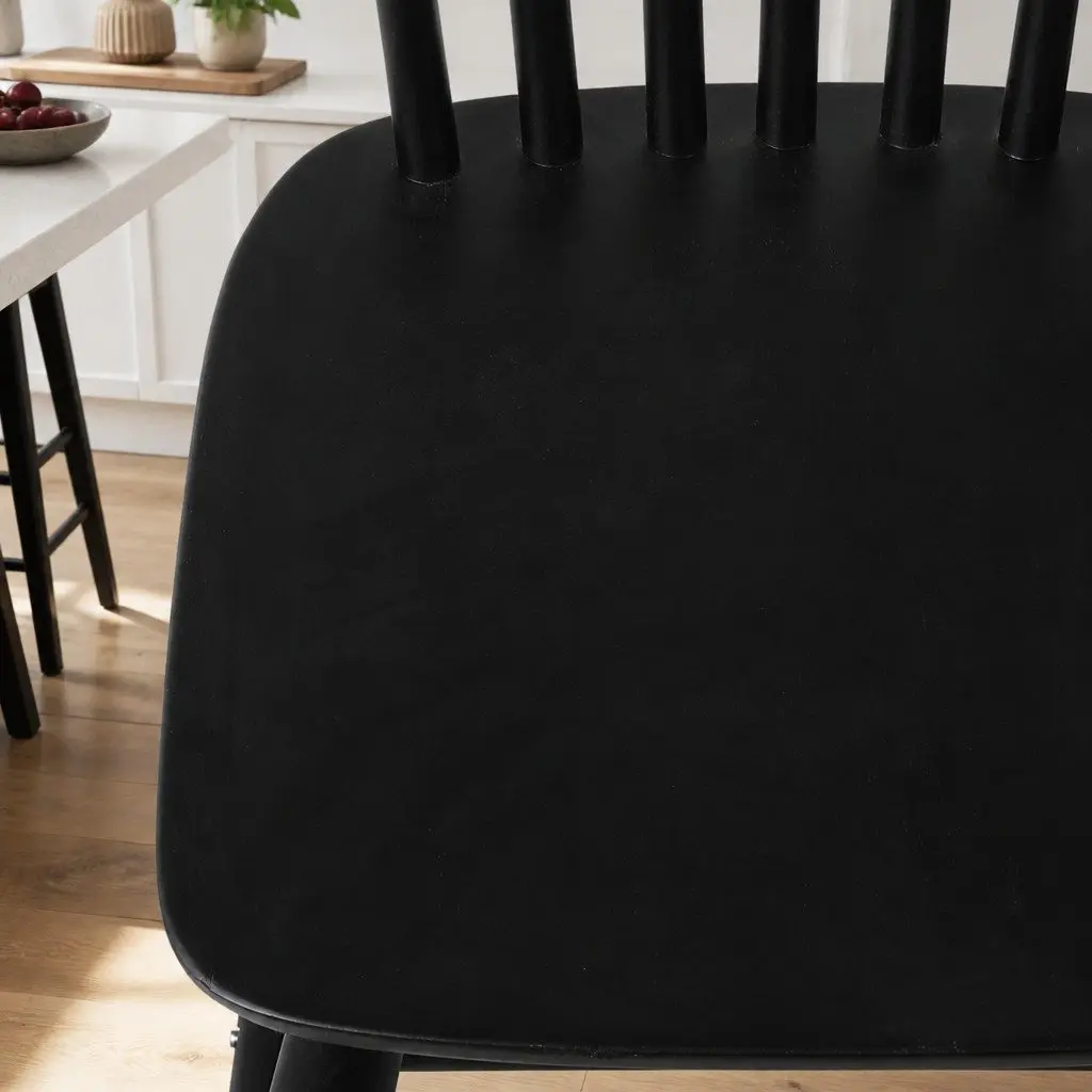 Dining Chairs Windsor Black Solid Wood Frame Set of 6