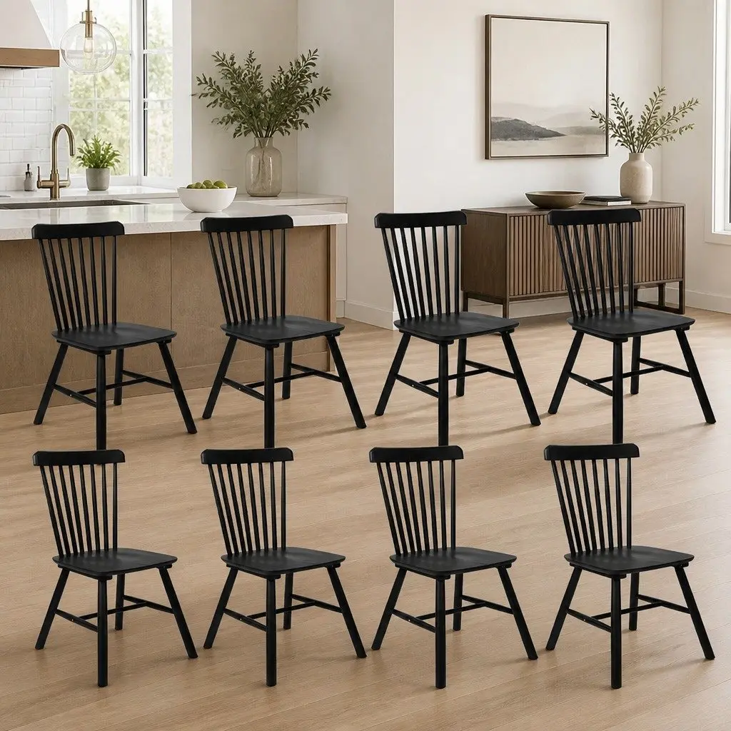 Dining Chairs Windsor Style Black Frame Solid Wood Backrest 42cm Seat Height