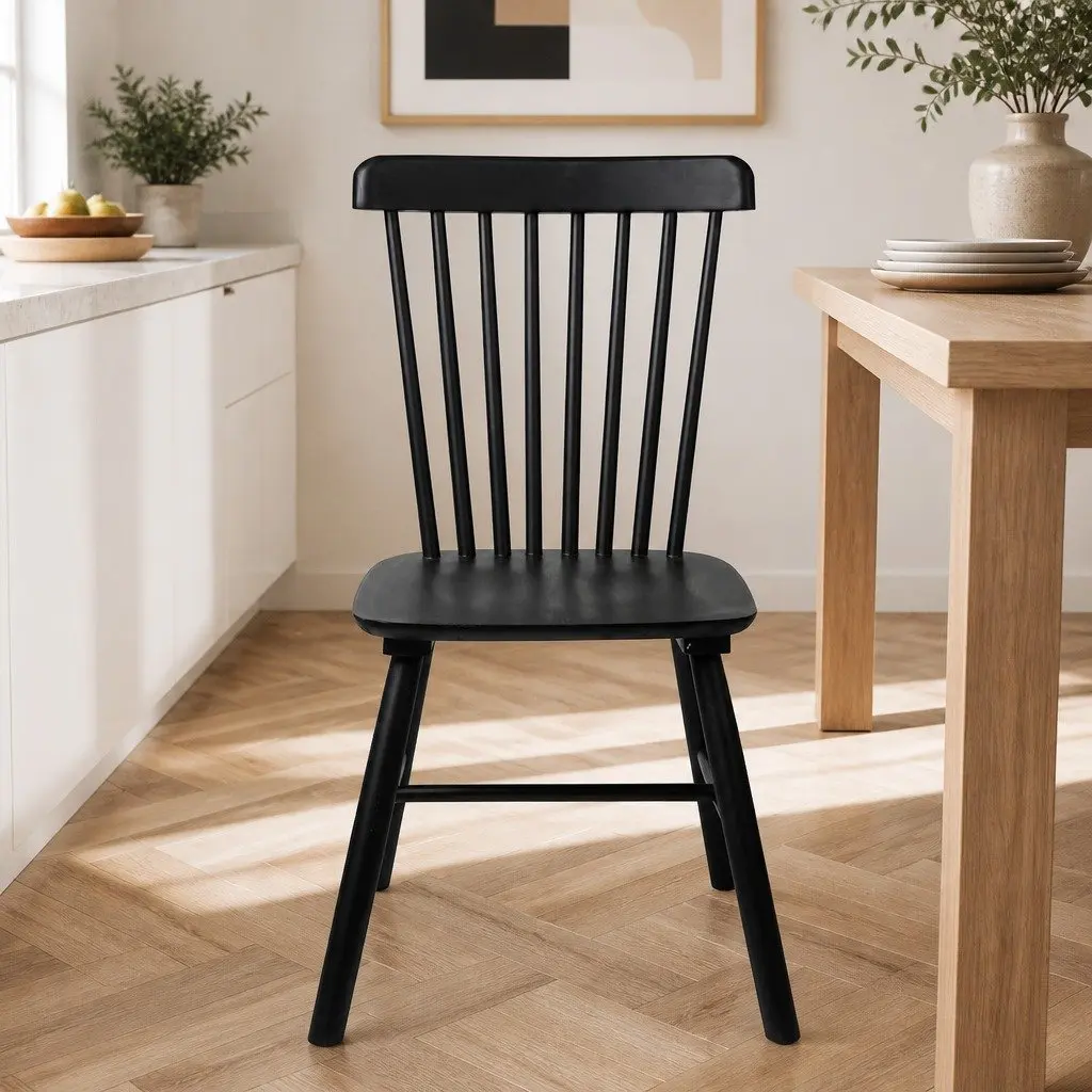Dining Chairs Windsor Style Black Frame Solid Wood Backrest 42cm Seat Height
