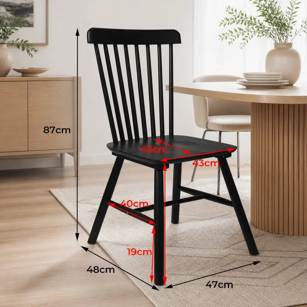Dining Chairs Windsor Style Black Frame Solid Wood Backrest 42cm Seat Height