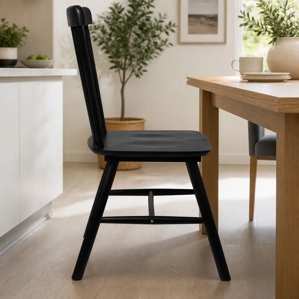 Dining Chairs Windsor Style Black Frame Solid Wood Backrest 42cm Seat Height
