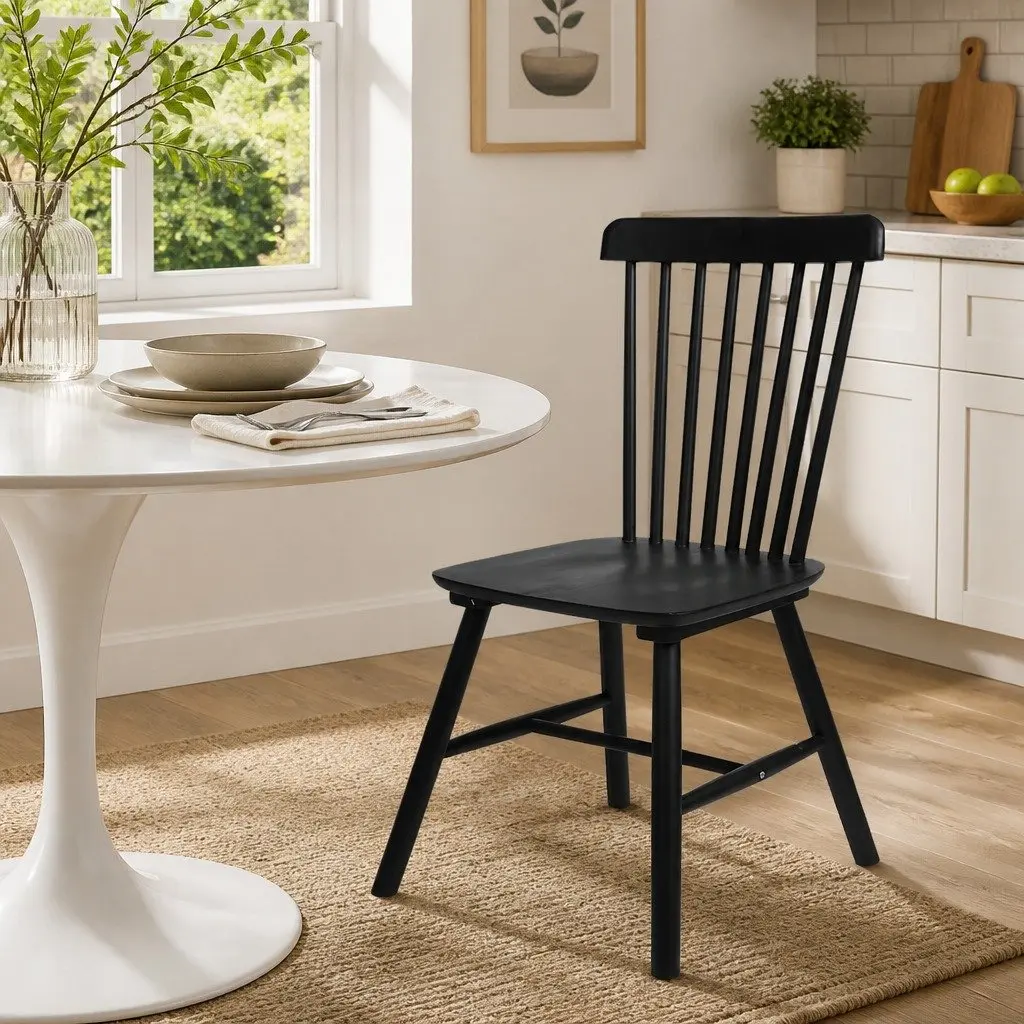 Dining Chairs Windsor Style Black Frame Solid Wood Backrest 42cm Seat Height