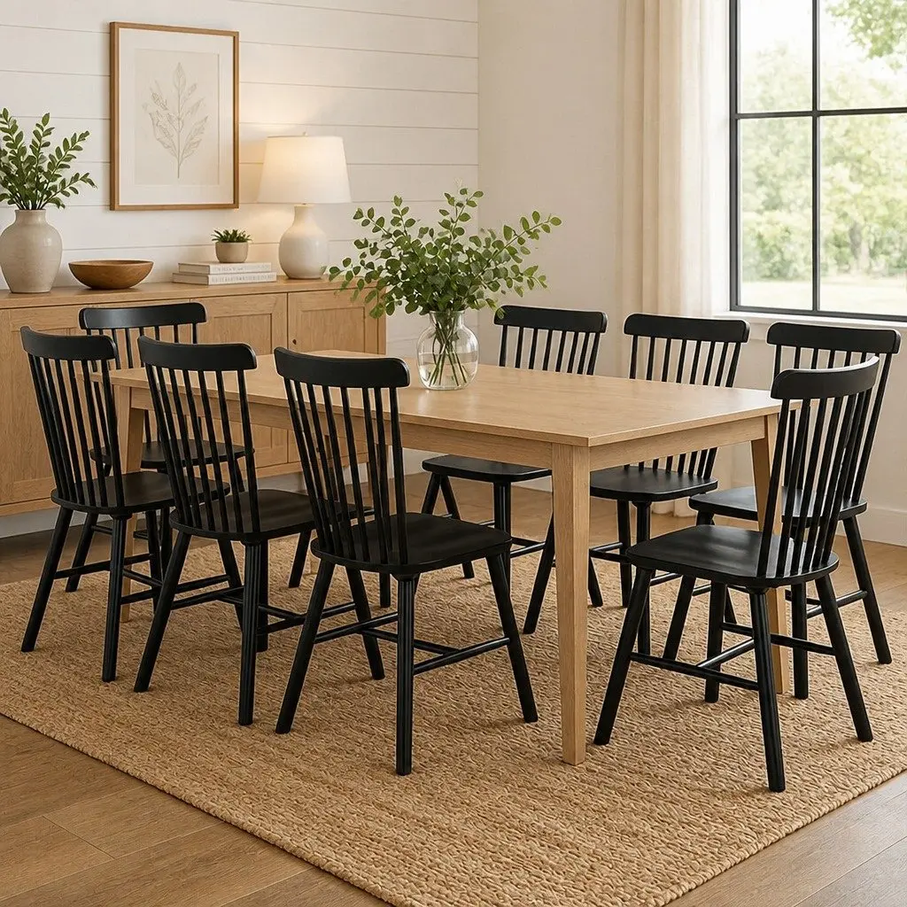 Dining Chairs Windsor Style Black Frame Solid Wood Backrest 42cm Seat Height