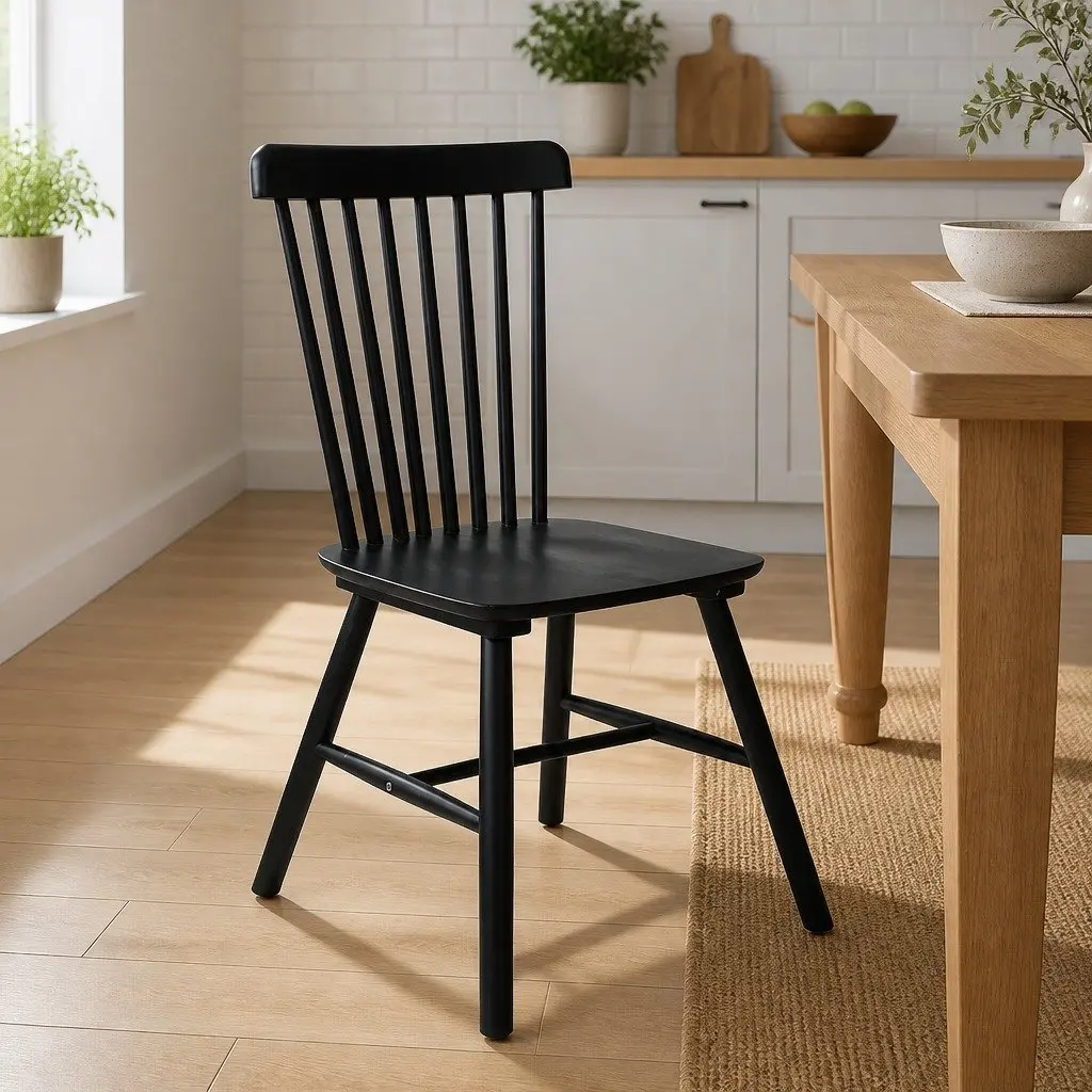 Dining Chairs Kitchen Seat Black Wooden Frame Set of 2