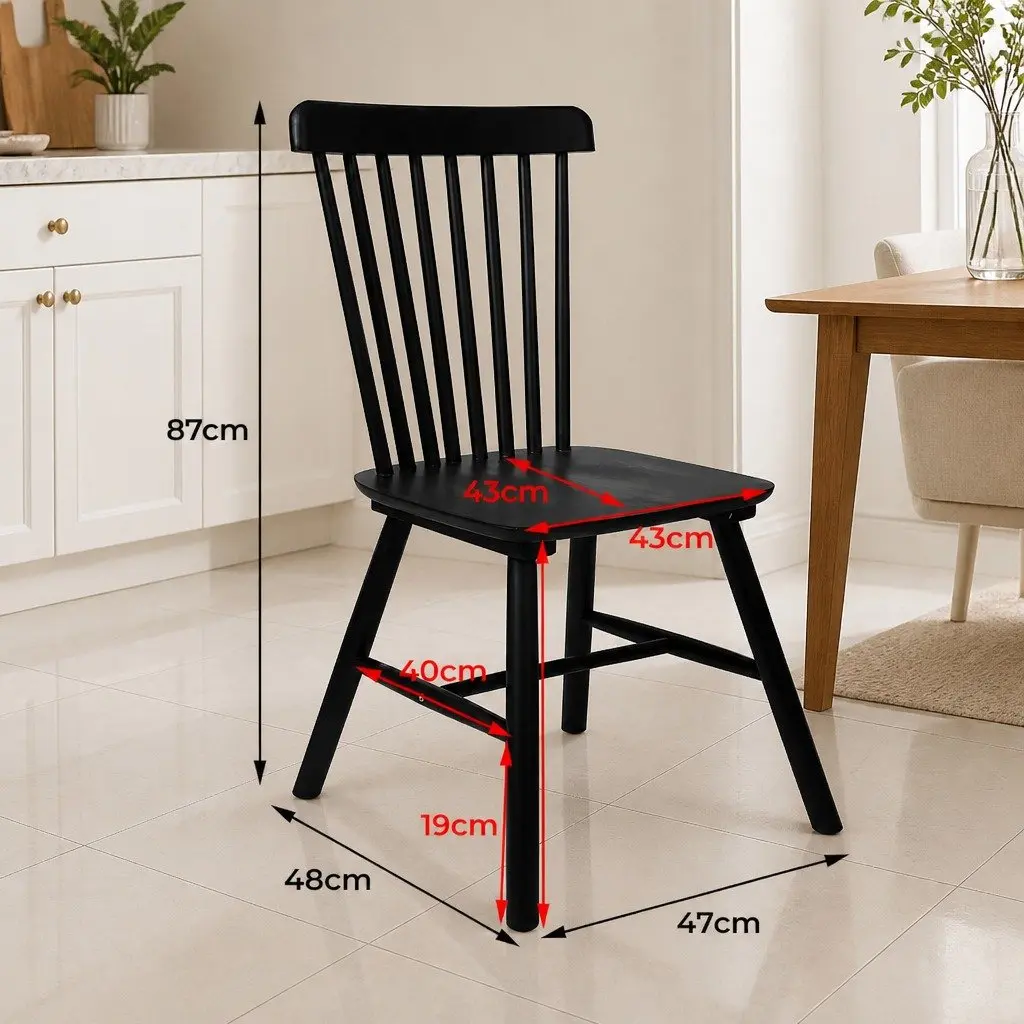 Dining Chairs Kitchen Seat Black Wooden Frame Set of 2