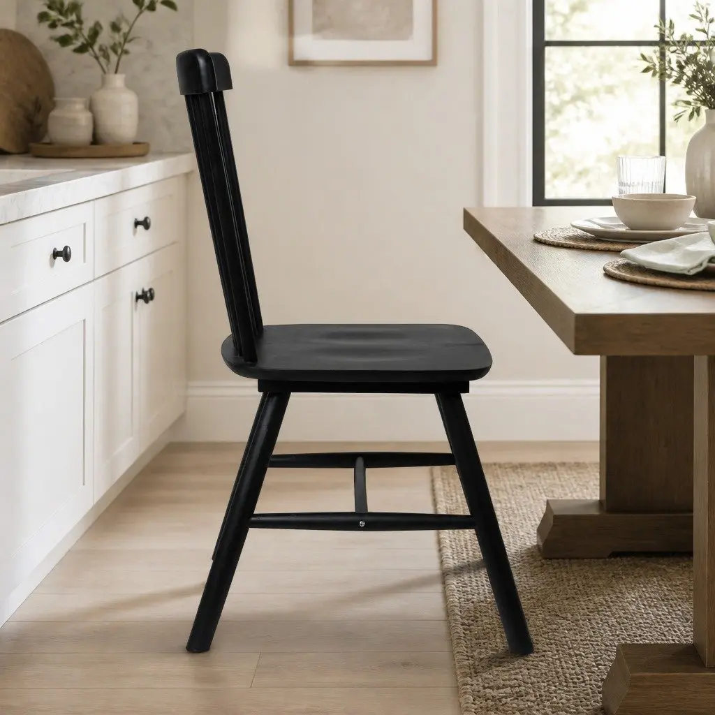 Dining Chairs Kitchen Seat Black Wooden Frame Set of 2
