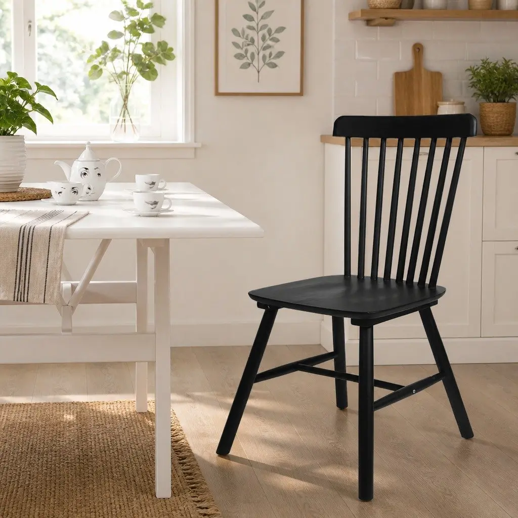 Dining Chairs Kitchen Seat Black Wooden Frame Set of 2