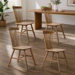 Enjoy Dining with Windsor Chairs – Set of 4, Natural Oak