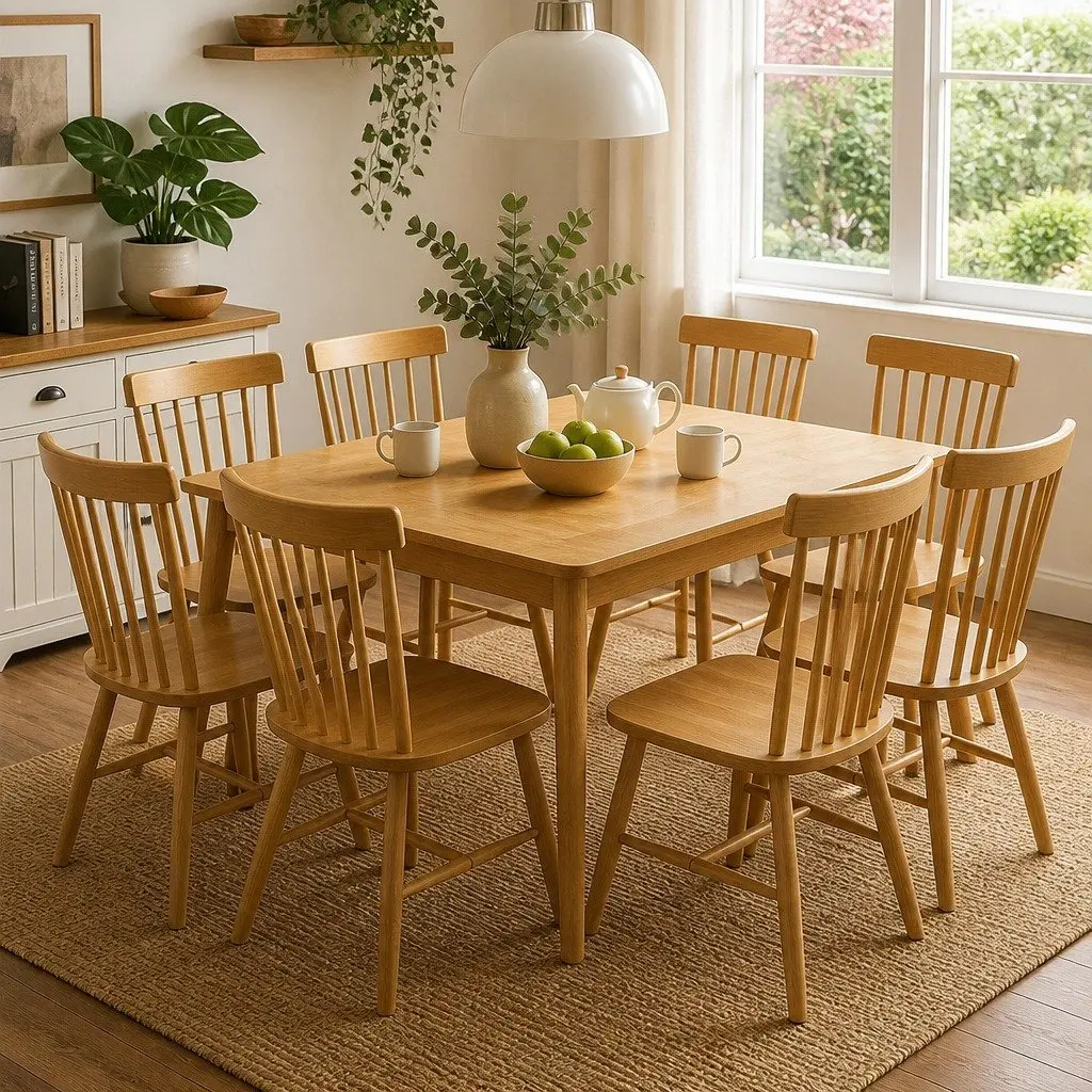 Dining Chairs Windsor-Style Solid Wood Oak Natural 8 Piece