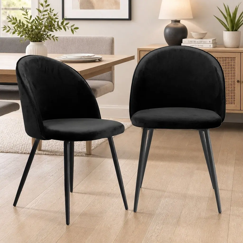 Dining Chairs Set of 6 in Black Velvet