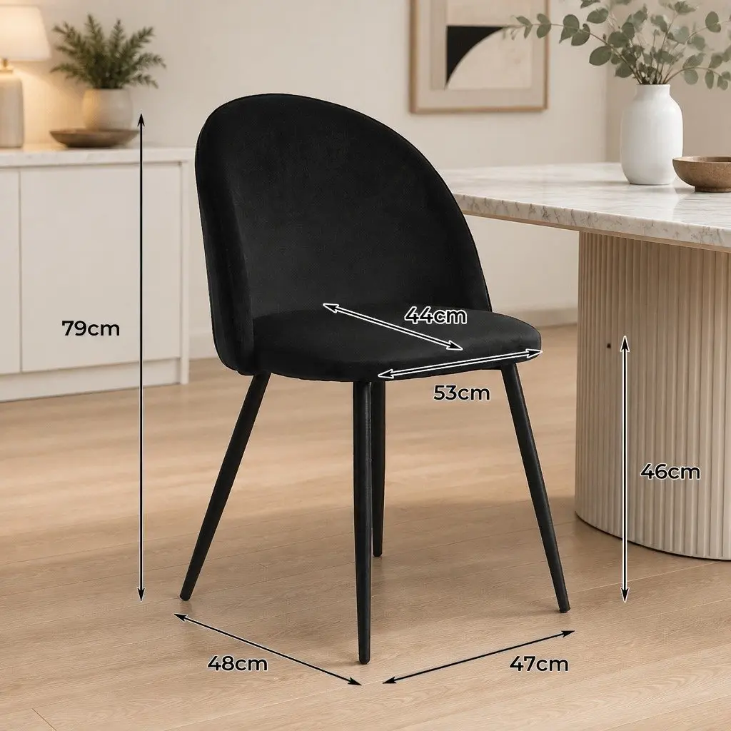 Dining Chairs Set of 6 in Black Velvet