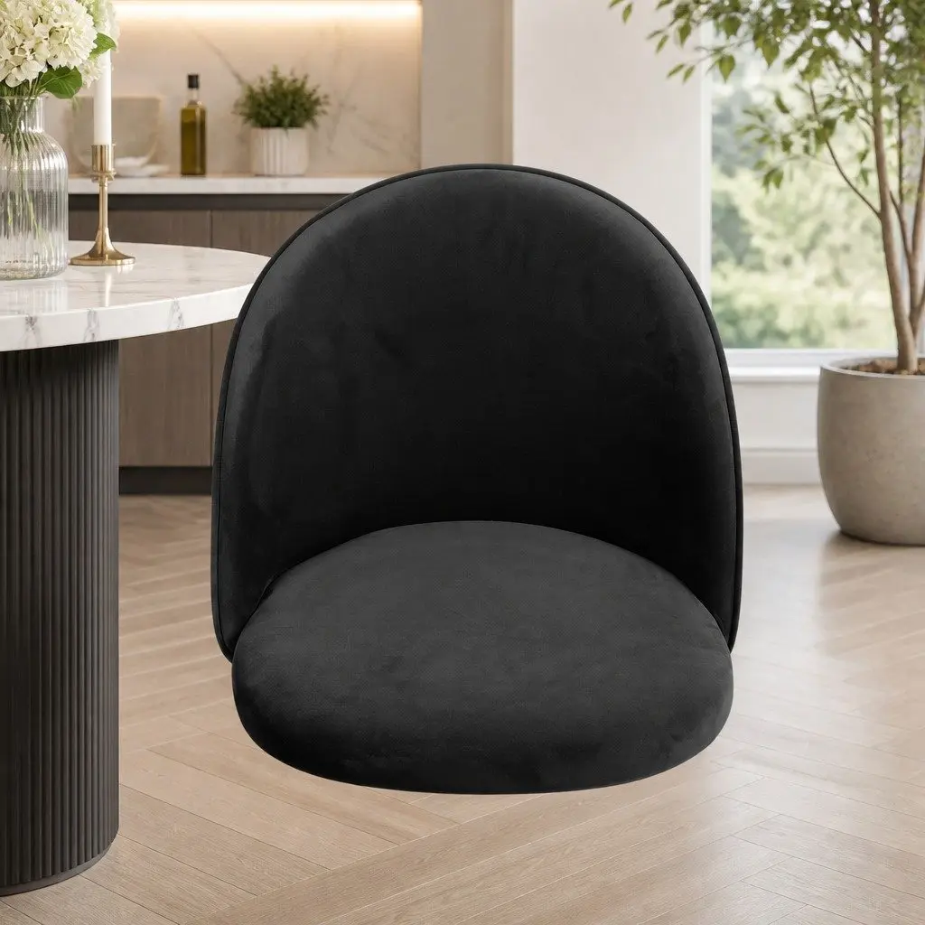 Dining Chairs Set of 6 in Black Velvet