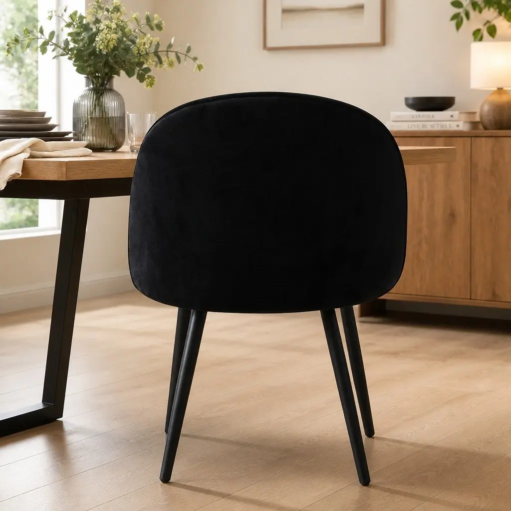 Dining Chairs Set of 6 in Black Velvet
