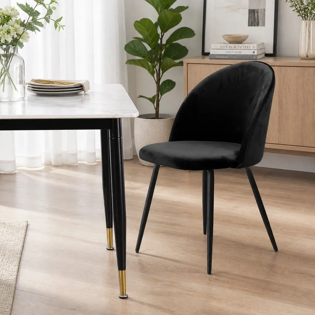 Dining Chairs Set of 6 in Black Velvet