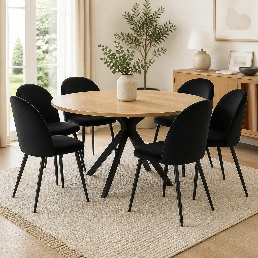 Dining Chairs Set of 6 in Black Velvet