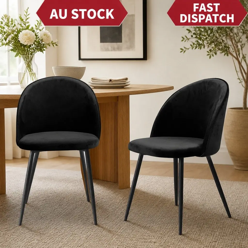 Dining Chairs Set of 6 in Black Velvet