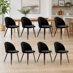 Dining Chairs Set of 8 Kitchen Cafe Black Upholstered Velvet Seats