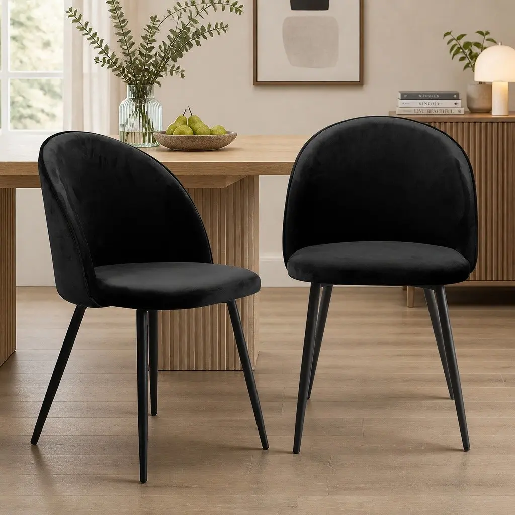 Dining Chairs Set of 8 Kitchen Cafe Black Upholstered Velvet Seats