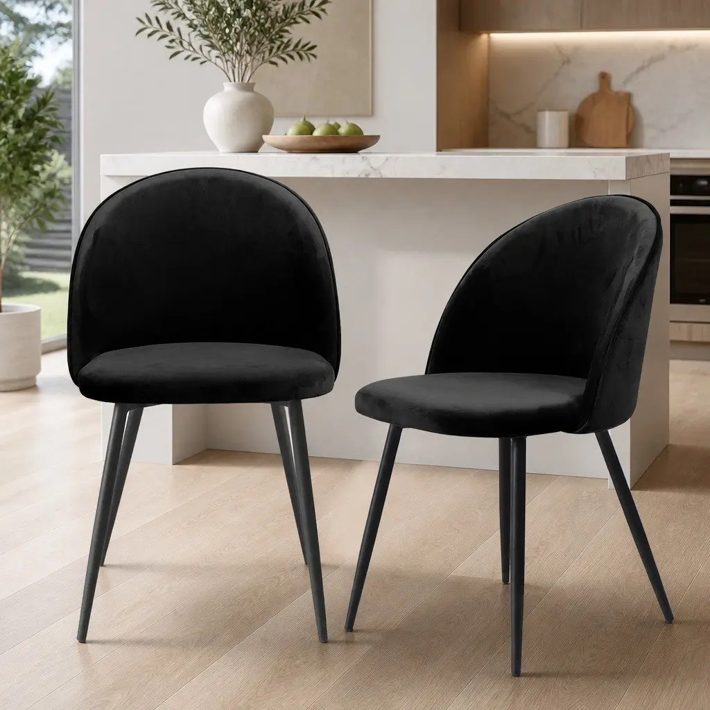 Dining Chairs Set of 8 Kitchen Cafe Black Upholstered Velvet Seats