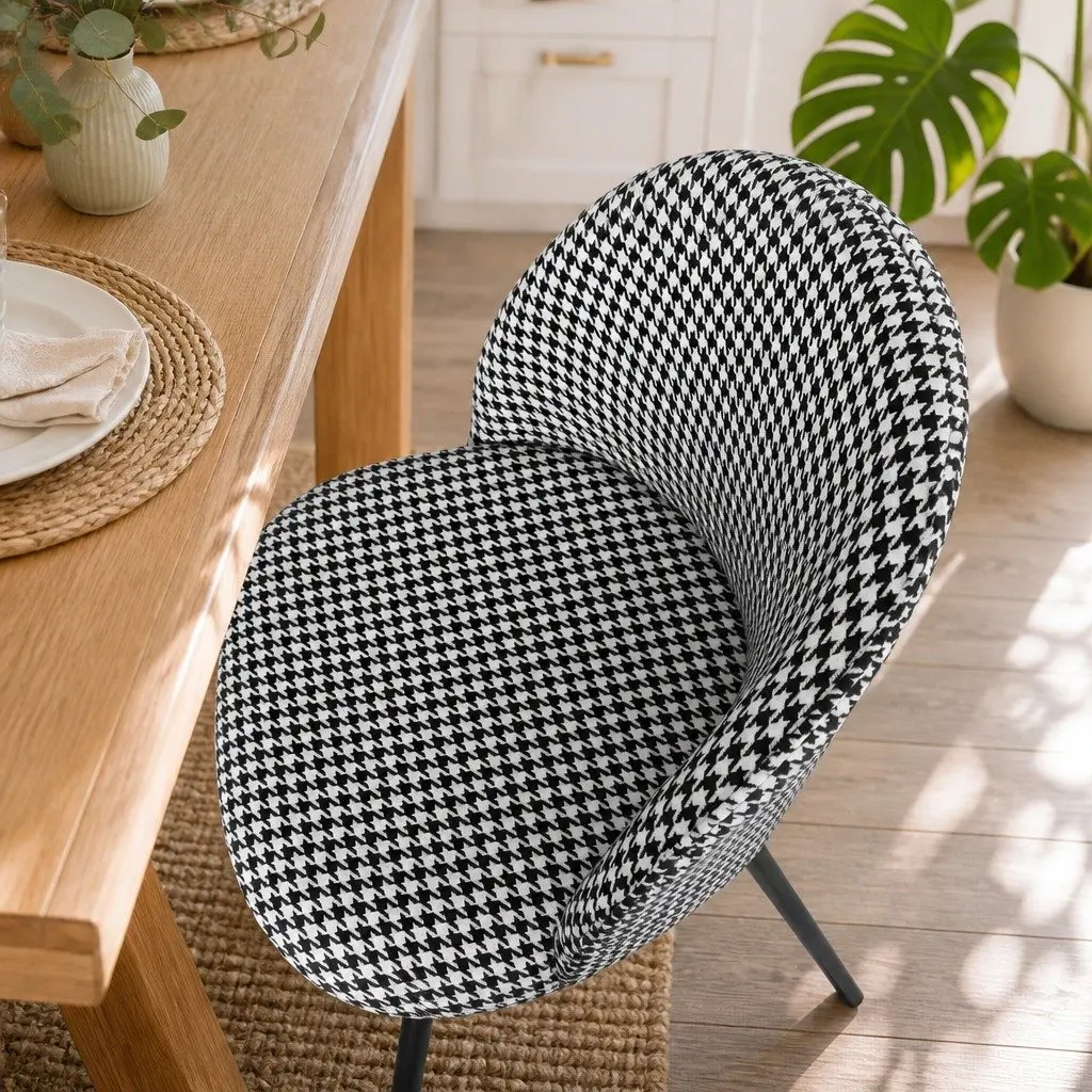 Dining Chairs Set of 6 Kitchen Cafe Seating Houndstooth Pattern Velvet