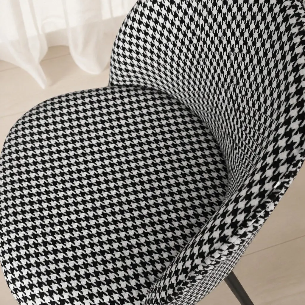 Dining Chairs Houndstooth Fabric Steel Frame Black White 2 Piece