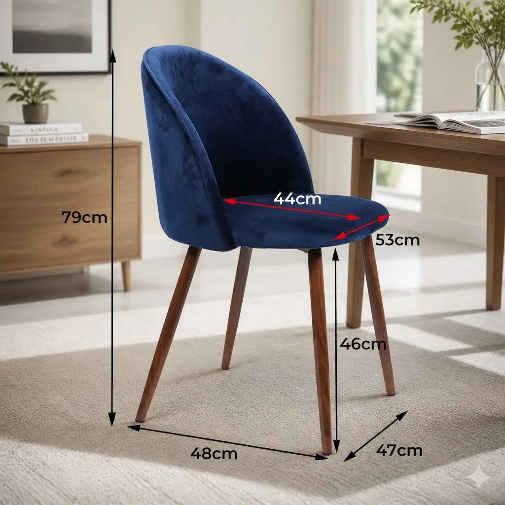 Set of 6 Dining Chairs Navy Velvet Upholstery French Provincial Style Ergonomic Backrest