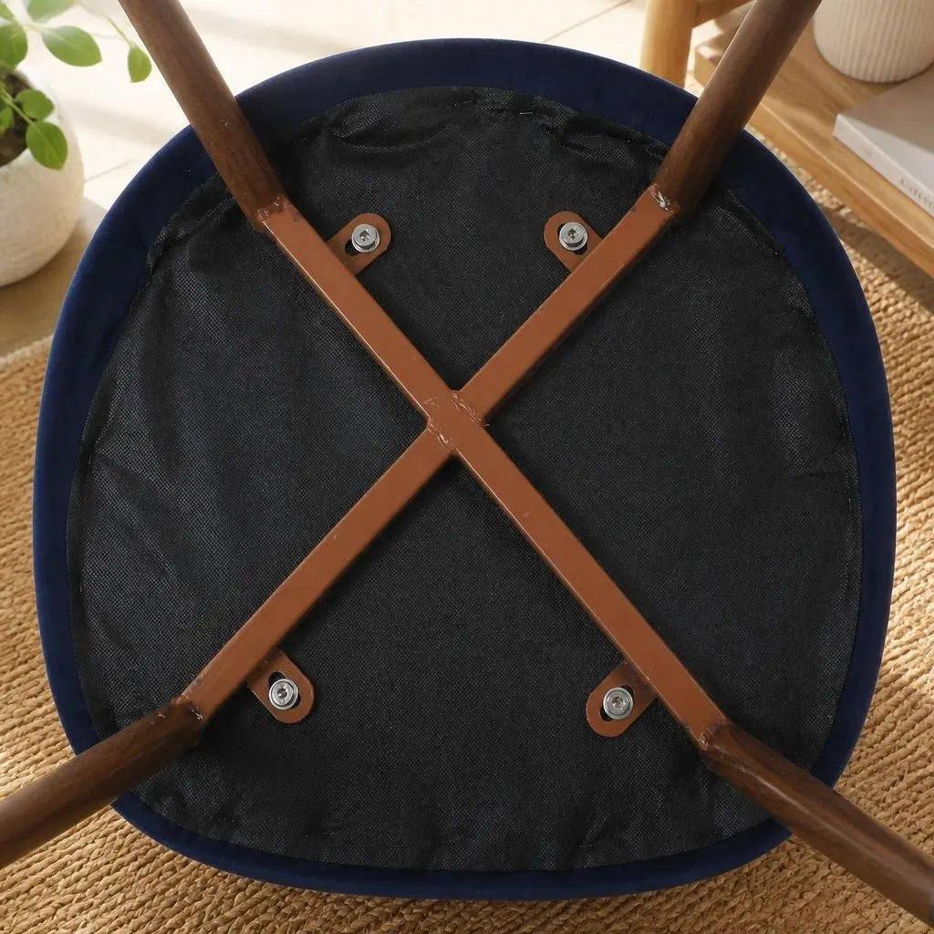 Set of 6 Dining Chairs Navy Velvet Upholstery French Provincial Style Ergonomic Backrest