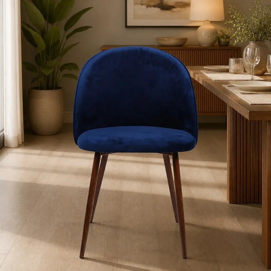 Dining Chairs Set of 2 Velvet Fabric Seat French Navy Kitchen Lounge Furniture
