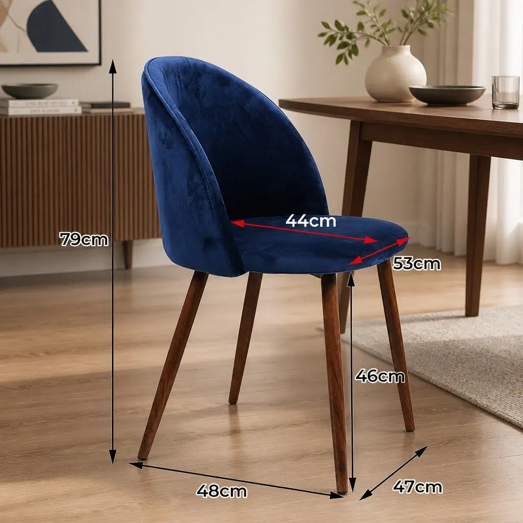 Dining Chairs Set of 2 Velvet Fabric Seat French Navy Kitchen Lounge Furniture