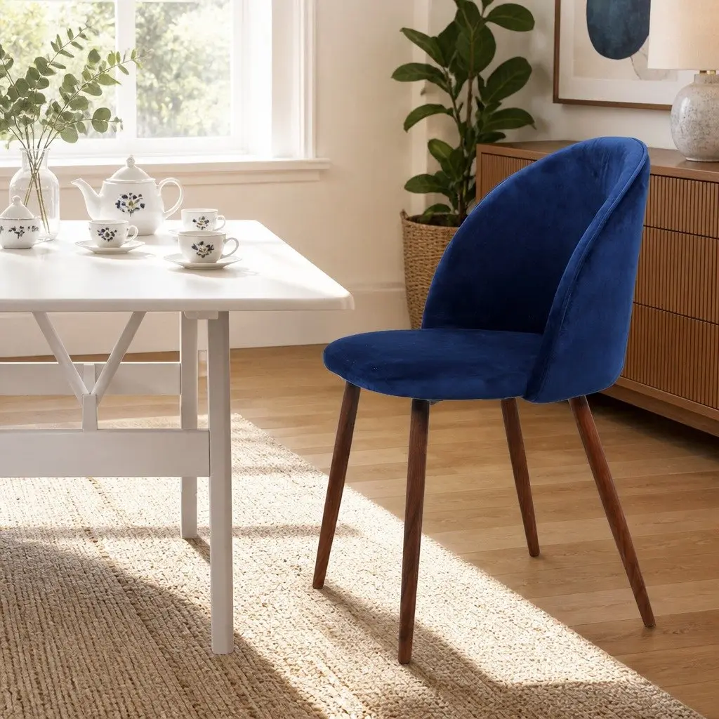 Dining Chairs Set of 2 Velvet Fabric Seat French Navy Kitchen Lounge Furniture