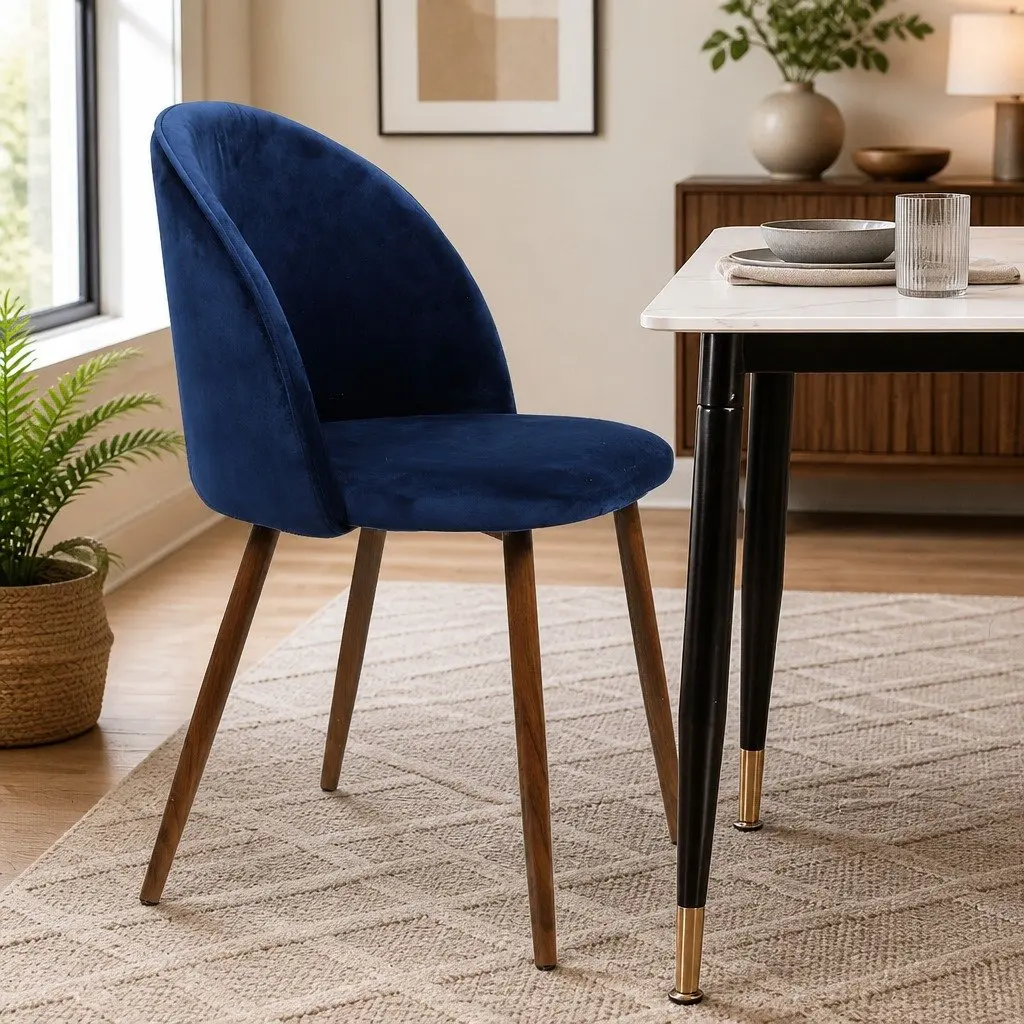 Dining Chairs Set of 2 Velvet Fabric Seat French Navy Kitchen Lounge Furniture