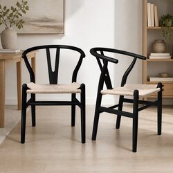 Friendly Black Dining Chairs with Rattan – Set of 2