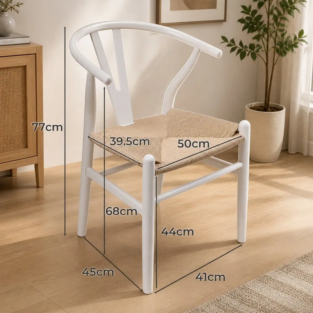 Dining Chairs Wooden Rattan Seat White Modern 2 Piece