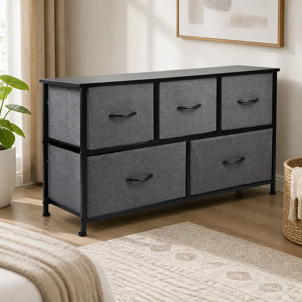 Chest of 5 Drawers Storage Cabinet Dark Grey 100cm H x 30cm W x 55cm D