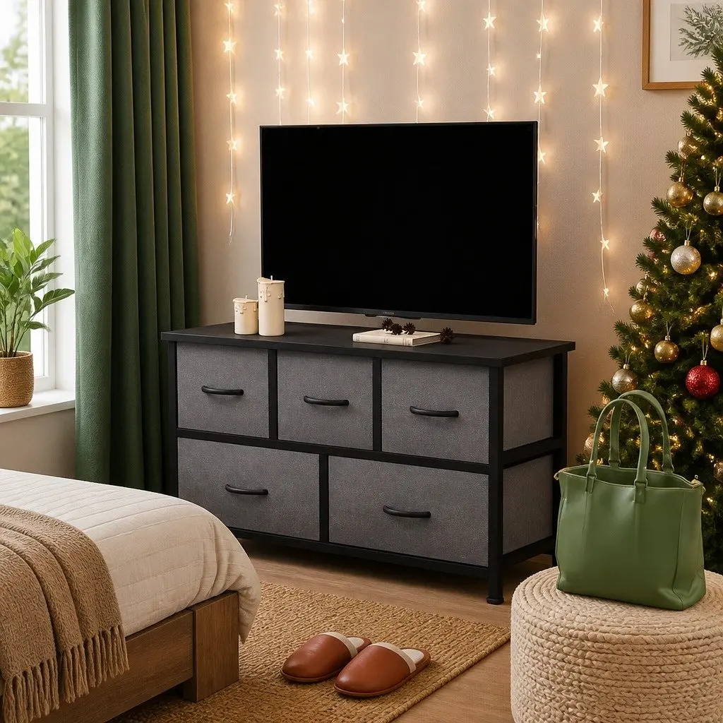 Chest of 5 Drawers Storage Cabinet Dark Grey 100cm H x 30cm W x 55cm D