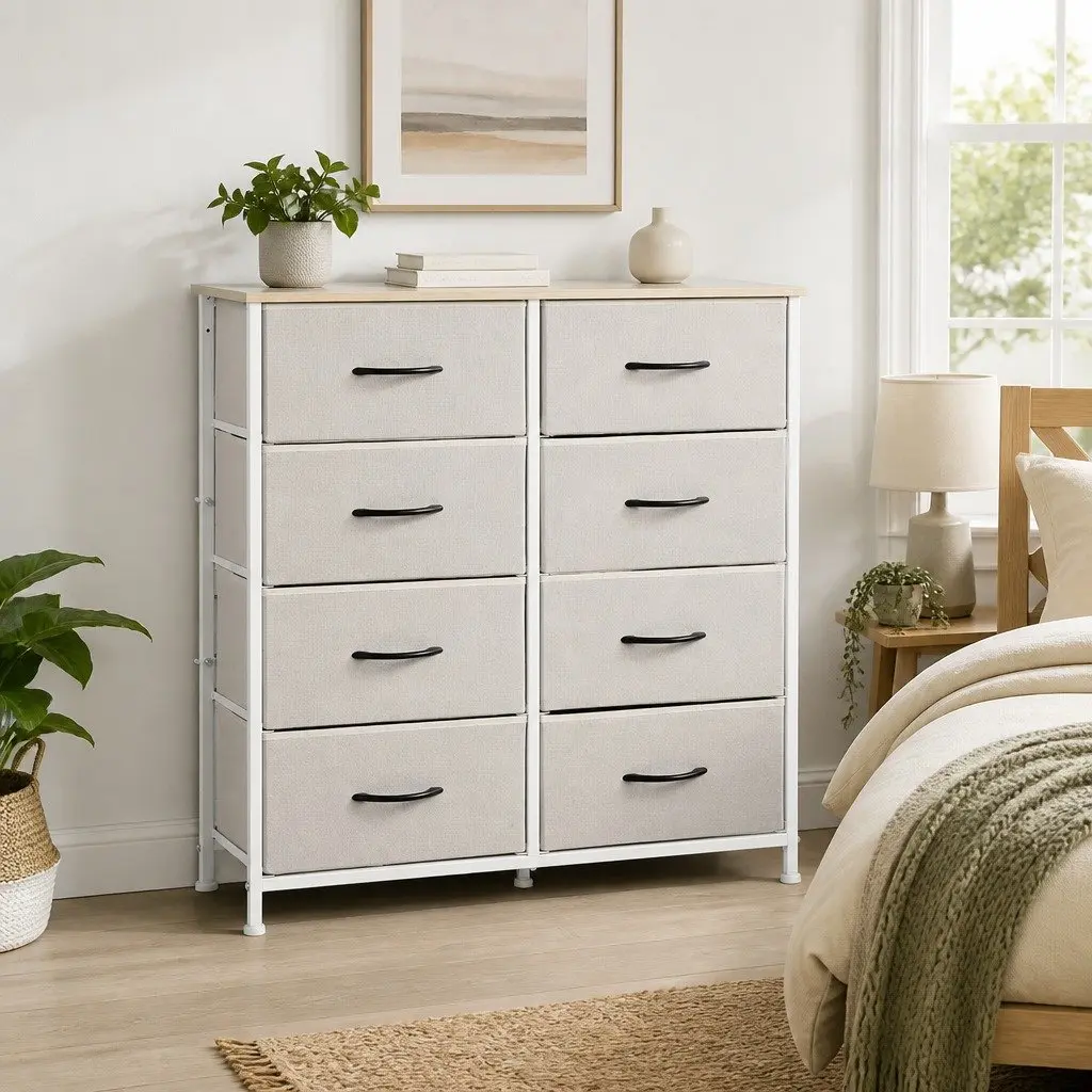 8-Drawer Beige Storage Cabinet for Home Use