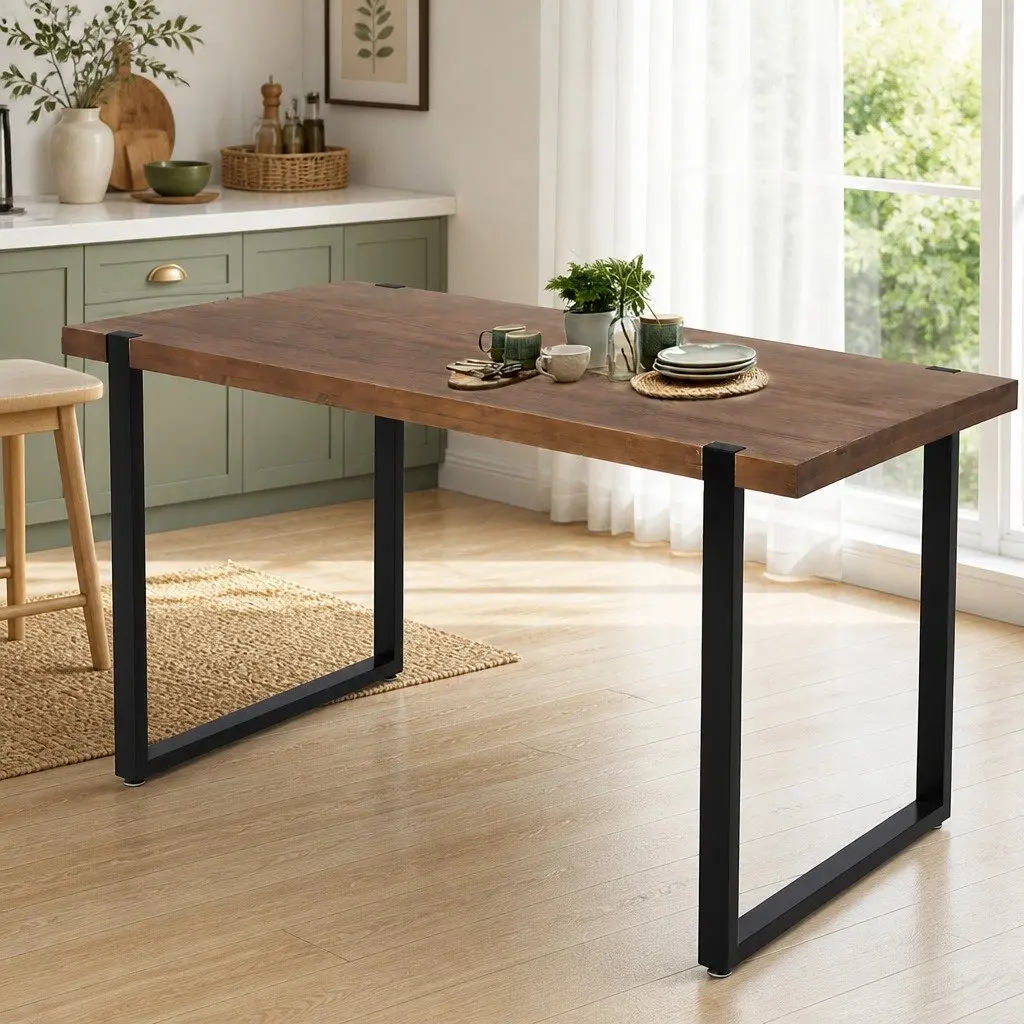 Dining Table Industrial Solid Pine Wood Spacious Kitchen Home Office Desk Sturdy