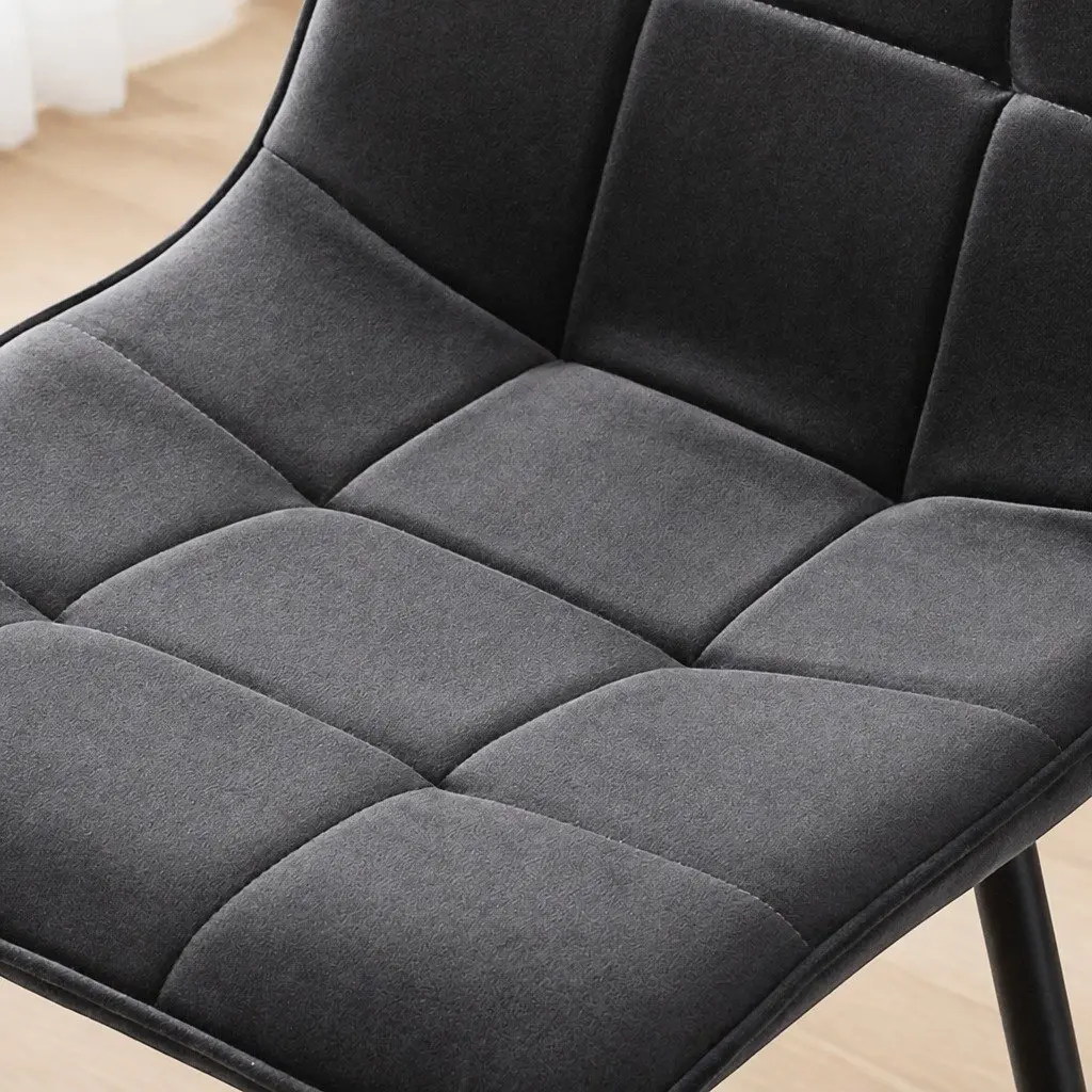Dining Chairs Velvet Grey Set of 4 High Density Foam Cushion Steel Legs