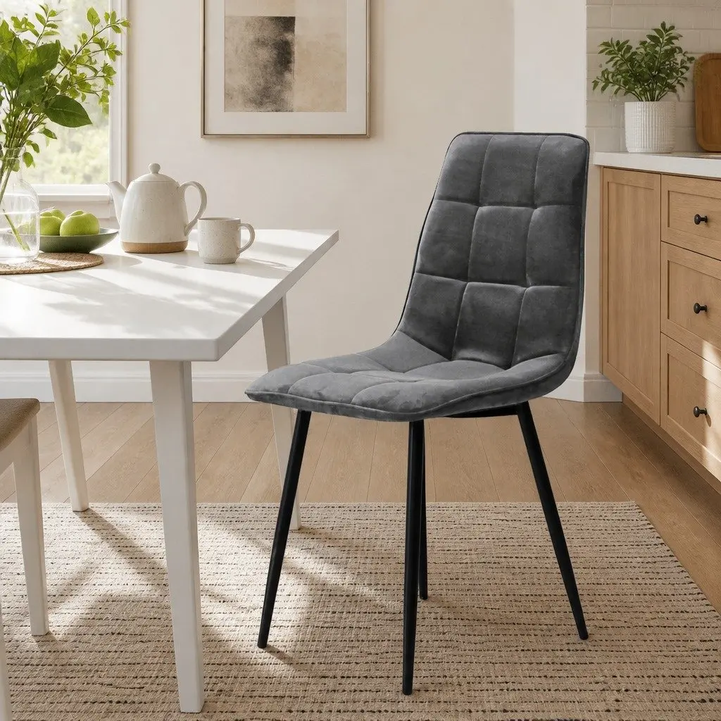 Dining Chairs Velvet Grey Set of 4 High Density Foam Cushion Steel Legs