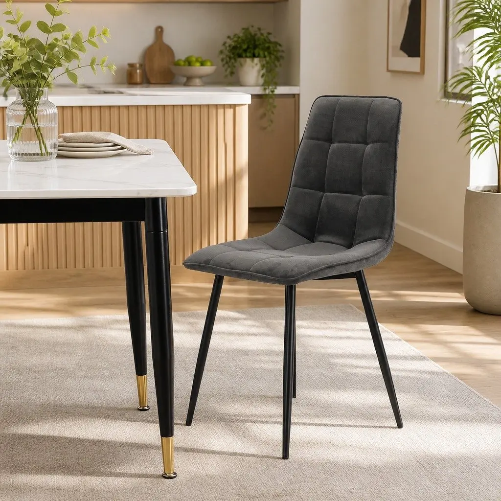 Dining Chairs Velvet Grey Set of 4 High Density Foam Cushion Steel Legs