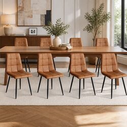 Dining Chairs Set of 8 Kitchen Chair Steel Legs PU Leather Seat Home Furniture