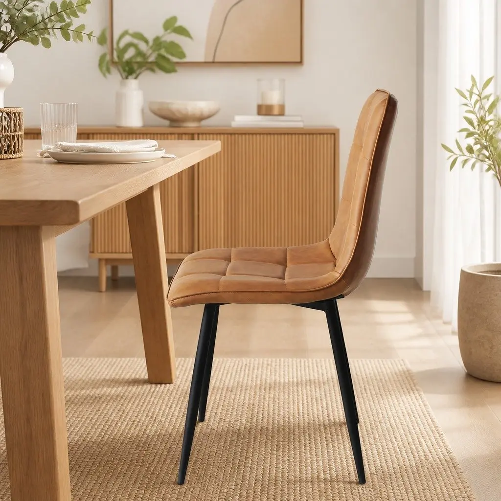 Dining Chairs Set of 8 PU Leather Seat Steel Legs Modern Kitchen Furniture