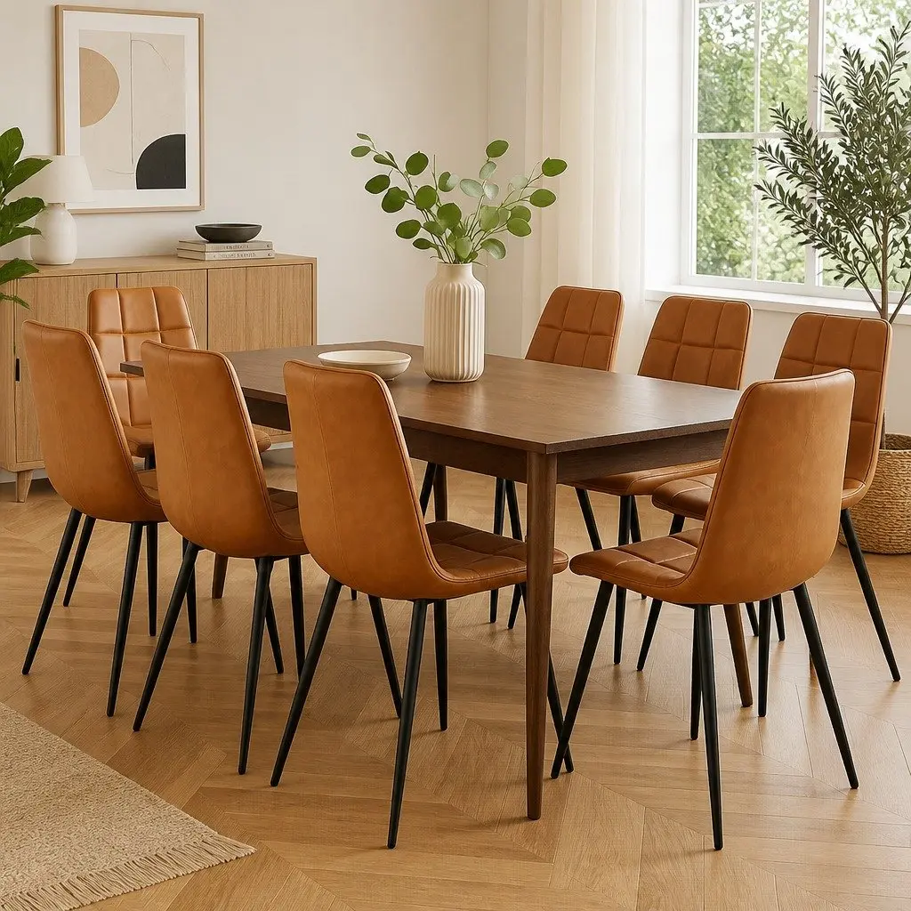 Dining Chairs Set of 8 PU Leather Seat Steel Legs Modern Kitchen Furniture