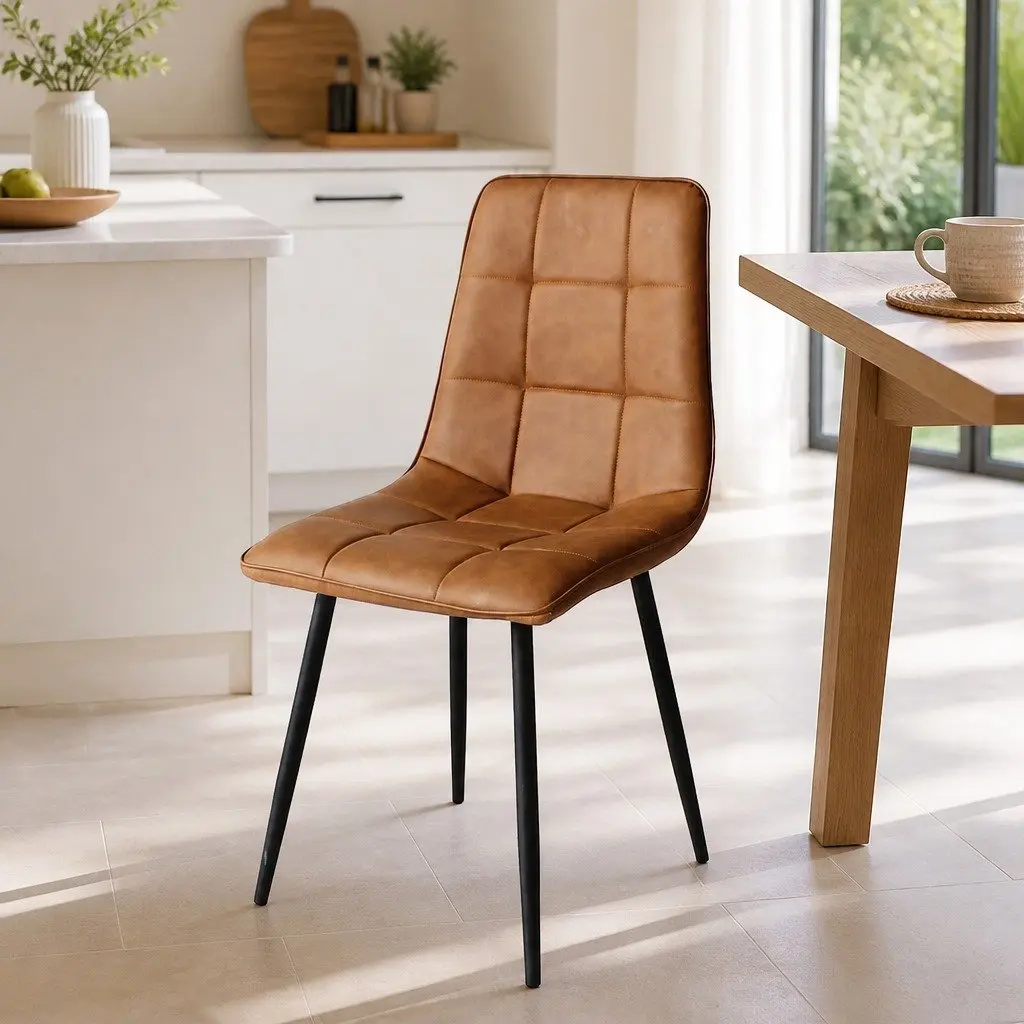Dining Chairs Set of 8 PU Leather Seat Steel Legs Modern Kitchen Furniture