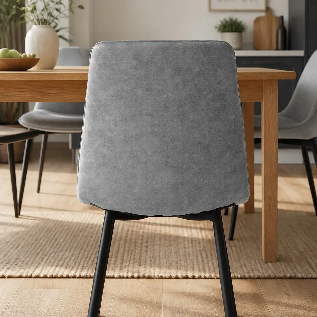 Dining Chairs Set of 4 Grey PU Leather Foam Cushioned High Back