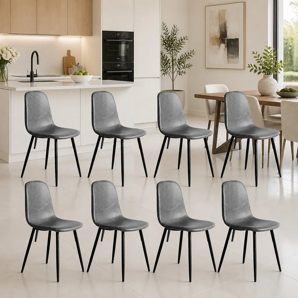 Dining Chairs Upholstered Padded Backrest Steel Frame Set of 8